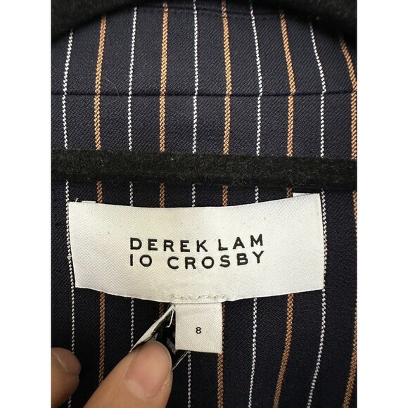 Derek Lam 10 Crosby Power Stripe Blazer Pleated Navy Blue Yellow Structured Sz 8 - Picture 4 of 14